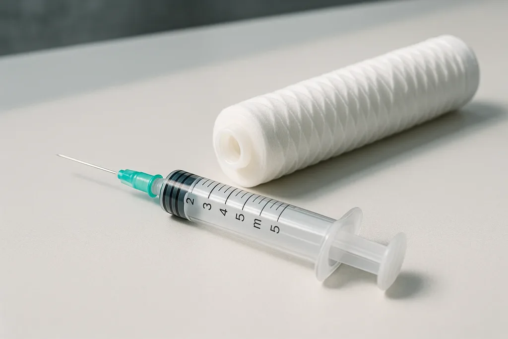 Ảnh chụp ống tiêm y tế và lõi lọc